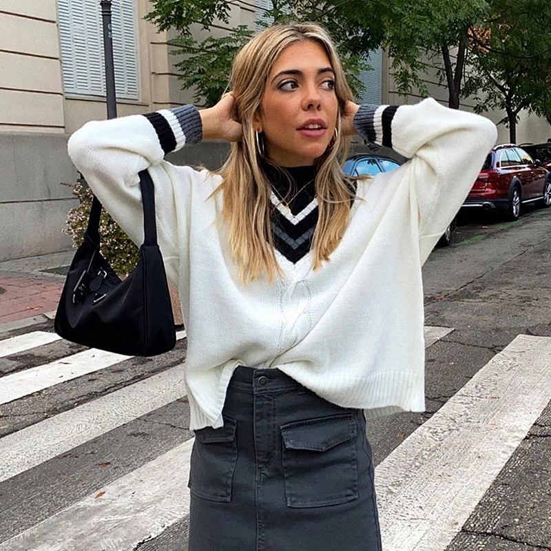 New oversized cotton off shoulder sweater women fall loose casual sweaters