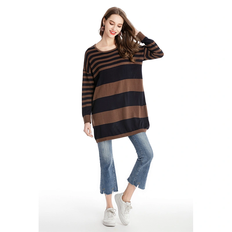 Spring new women clothing loose knitwear fashion stripe T-shirt dress ropa mujuer
