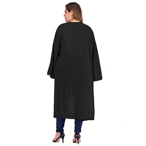 Plus size women loose pocket lantern sleeve long woven cardigan sweaters