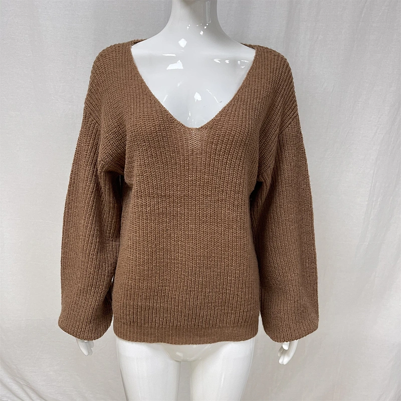 Sexy Women's V-neck Fall/Winter Loose Large Size Knitted Sweater