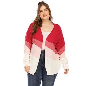 Gradient color winter jacket plus size women's knit cardigan sweaters