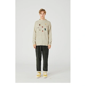 Korean couple clothes men autumn knitted pullover sweater custom loose embordered knit acrylic sweater