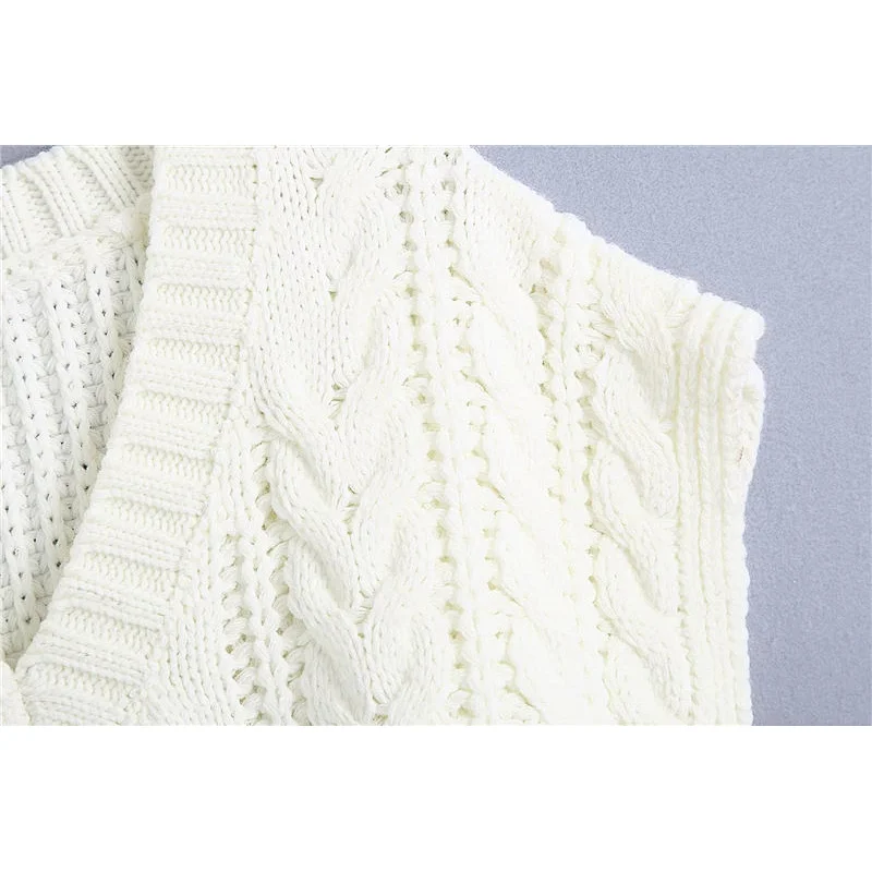 Cable knit women vest sweater women luxury casual Sleeveless Oversized sweater vest