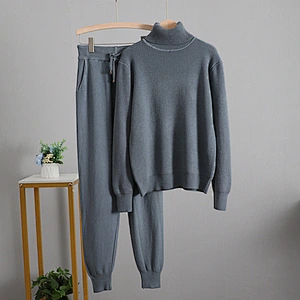 Winter Knit Sport sweater and jogger set Outfits Warm Turtleneck 2pc Women sweater sets