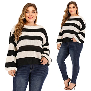 wholesale 2020 knitted Classic black and white stripes women pullover sweaters plus size sweater
