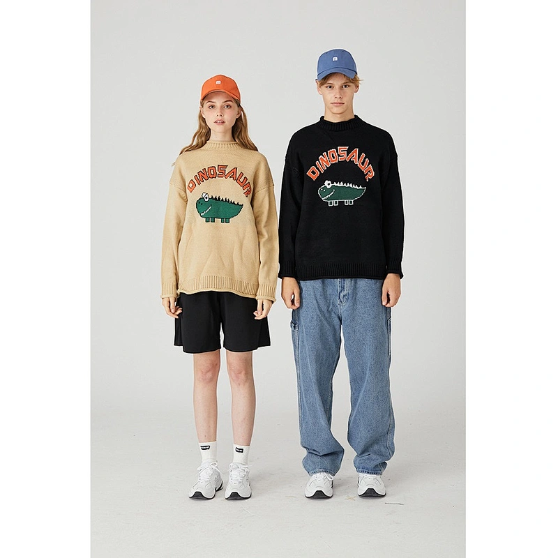Wholesale winter long sleeve cartoon jacquard sweaters for women and men pullover sweater custom