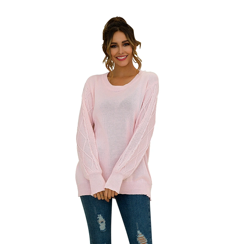 Customized Brand wholesale Latest Designs Women Plus Size Pure Color Hand Knitted Crew Neck Cashmere Cardigan Sweater Casual