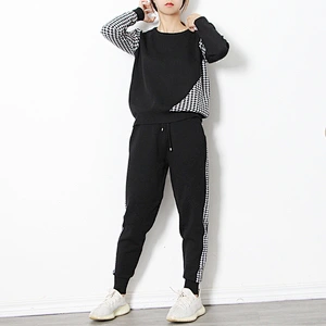 Houndstooth Knit 2 Piece Set Tracksuits Pullover  Fall Winter Women oversized sweater set