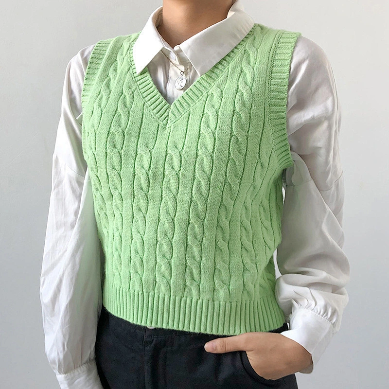 Girl Sweater Vest women jumper V Neck Pullover Knitted Vests Women Crop Top Outfit