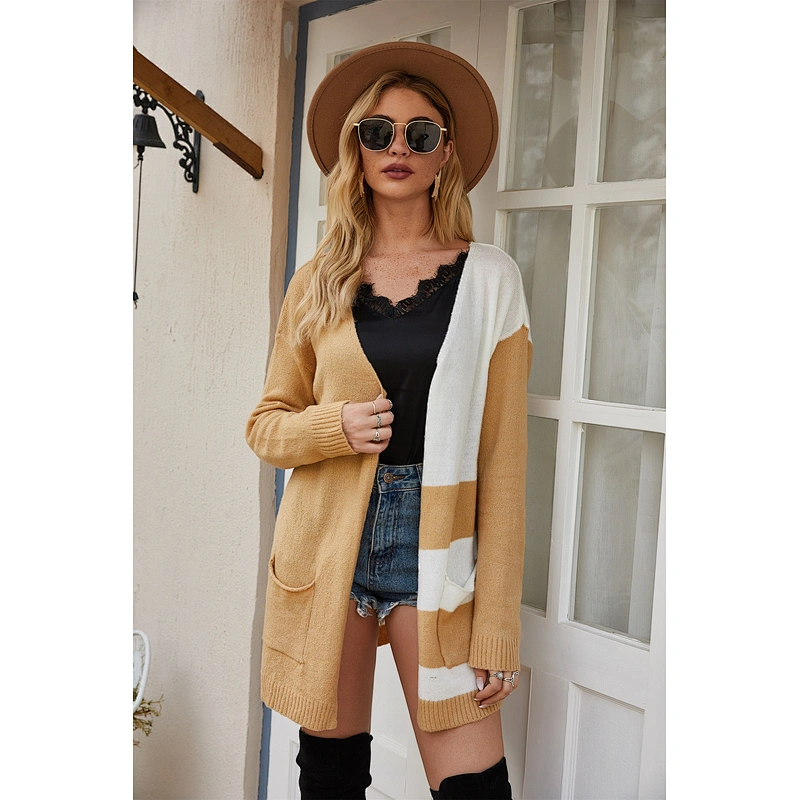Mid-length crochet cardigan sweater long-sleeved knitwear coat loose sweater