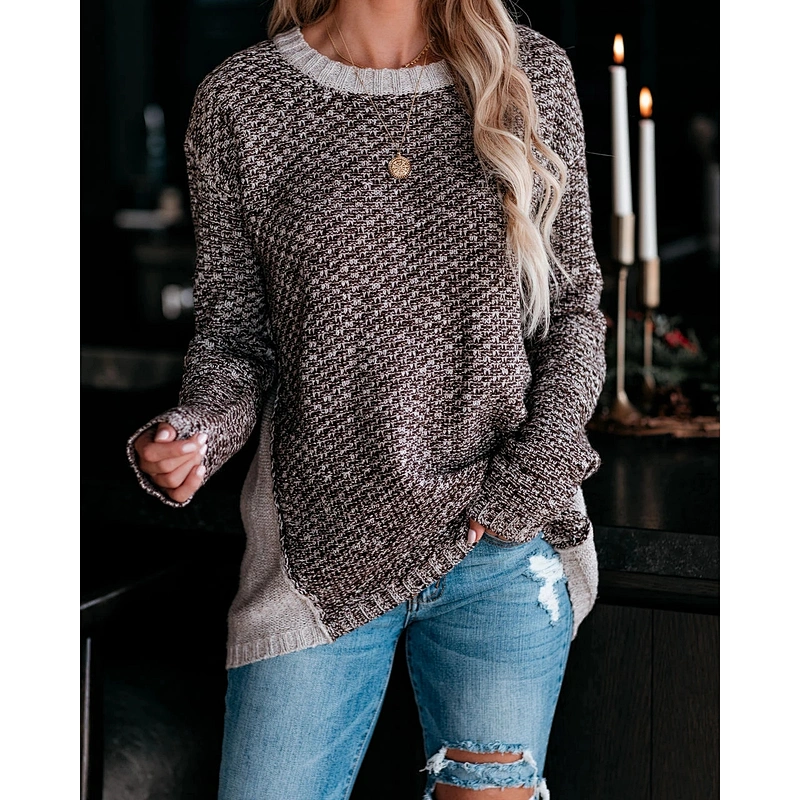 Round neck hot sale mixed wool explosion knitted women fashion sweater