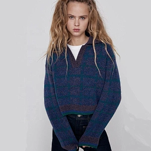 Fashion With Ribbed Trim Check Cropped sweater hoodies for women Pullovers Chic Tops jaquard  knit oversized sweater