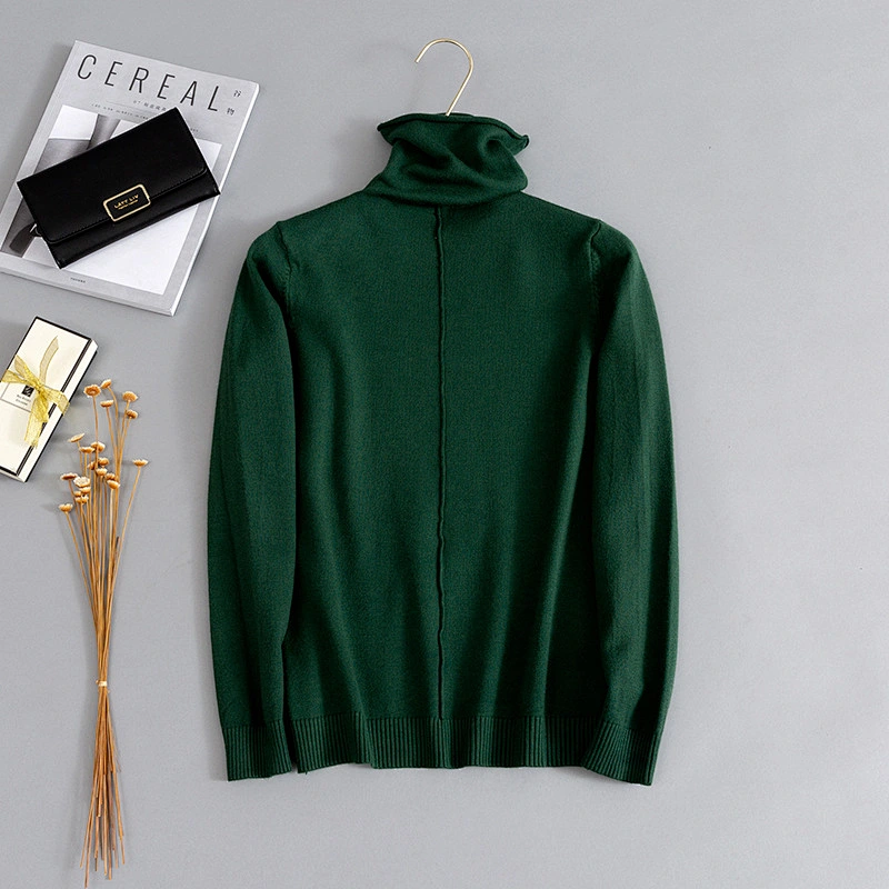 Autumn mid to heavy-gauge knitwear high neck slouchy pullover cosy women sweaters