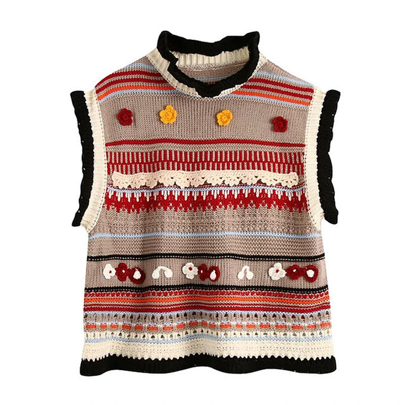 Flower-shaped Texture pullover knitted sweater crop top cable custom cotton knit sweater