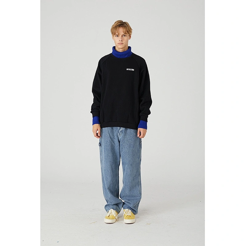 Wholesale custom high quality embroidered men turtleneck stock pullover women knitted oversized hoodie