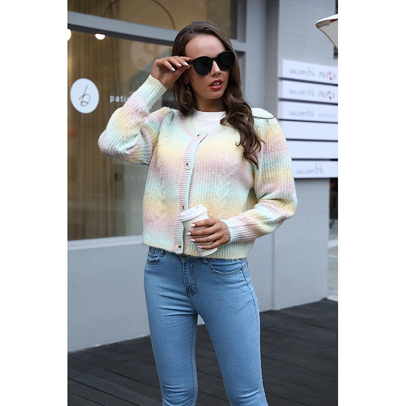 Fall clothing for women wool mohair sweaters color stripes cardigan apparel stock ropa mujer