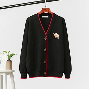 Embroidered cardigan jacket autumn thick loose button plackets knit women sweater