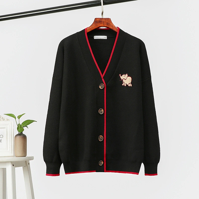 Embroidered cardigan jacket autumn thick loose button plackets knit women sweater