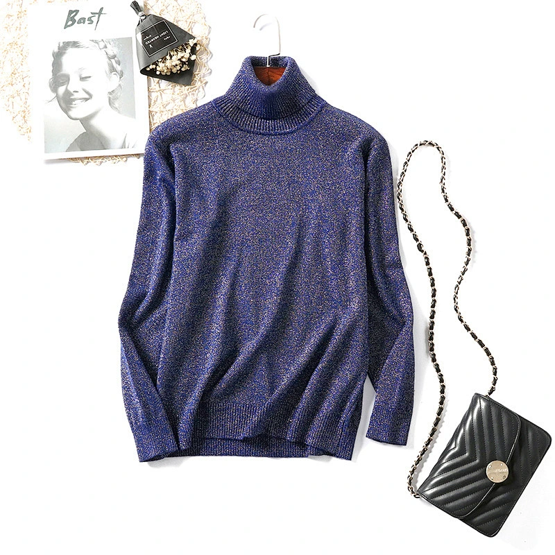 New style long-sleeved turtleneck pullover knitted bright slouchy ladies sweaters