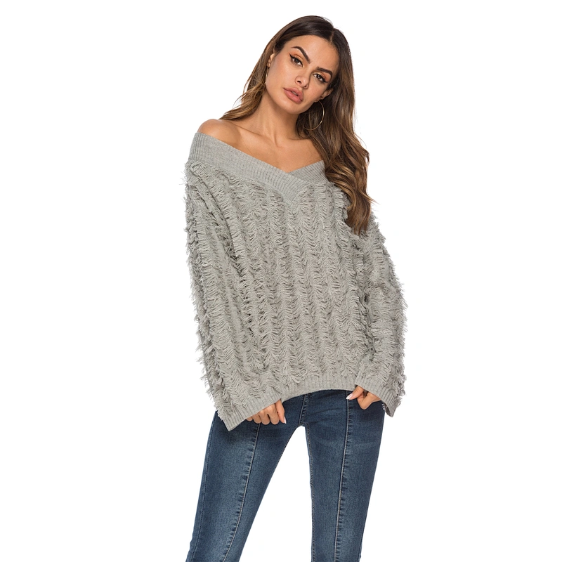 Fashion women autumn clothes casual V-neck knitwear personality tassel knit sweater ladies