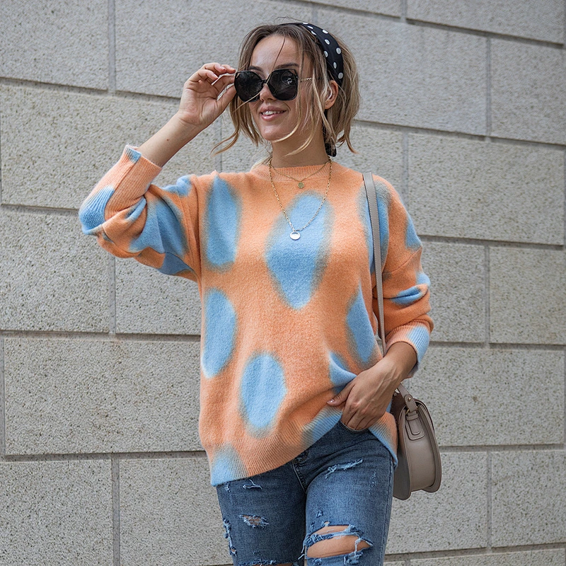 Fall winter clothing contrast color teens winter polka dot women's pullover sweaters