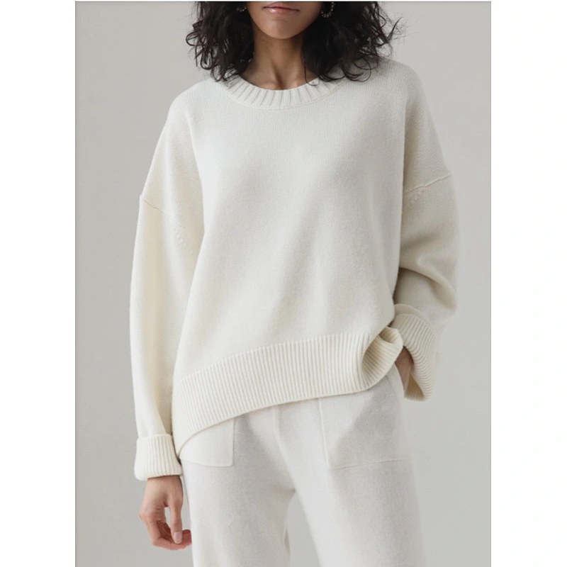 Women's casual solid color pullover sweater women fall rib knit long sleeve crew neck classic sweaters