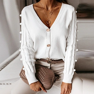 Sexy v-neck knit women casual sweater cardigan elegant autumn ladies sweater tops