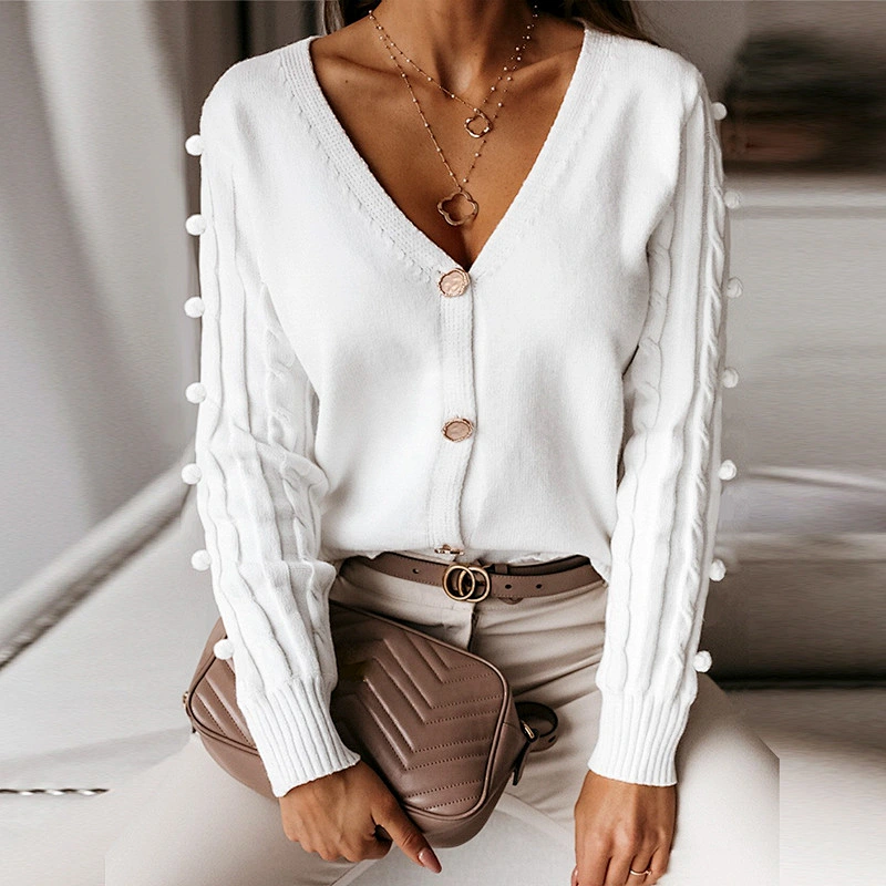 Sexy v-neck knit women casual sweater cardigan elegant autumn ladies sweater tops