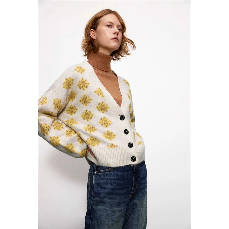 cashmere fashion  cardigan sweater women custom winter Oversized Jacquard women's sweater