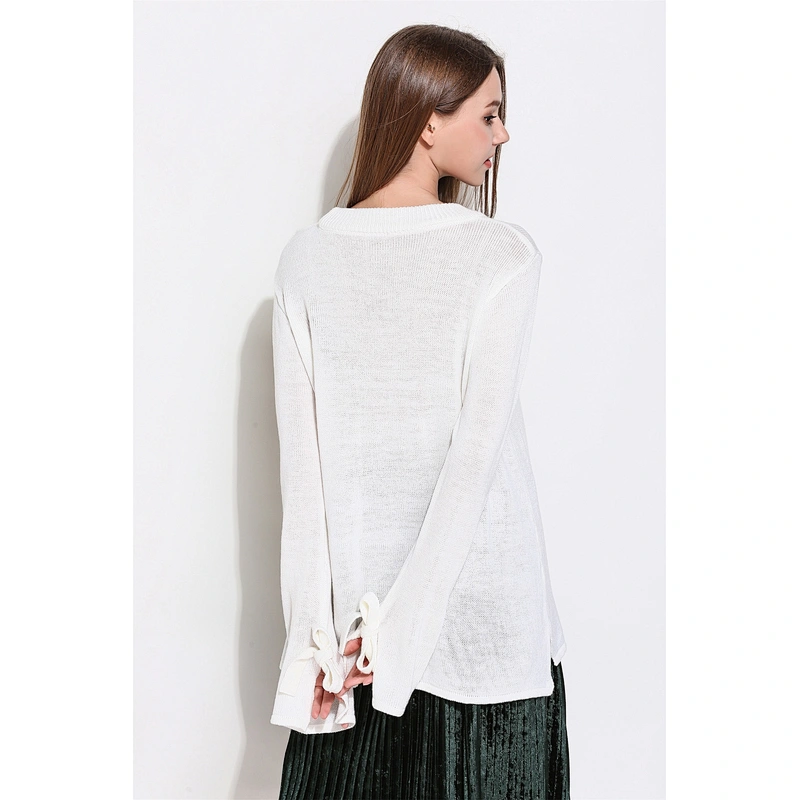 Round neck apparel pullover loose sweater women bow knot long sleeve knitwear