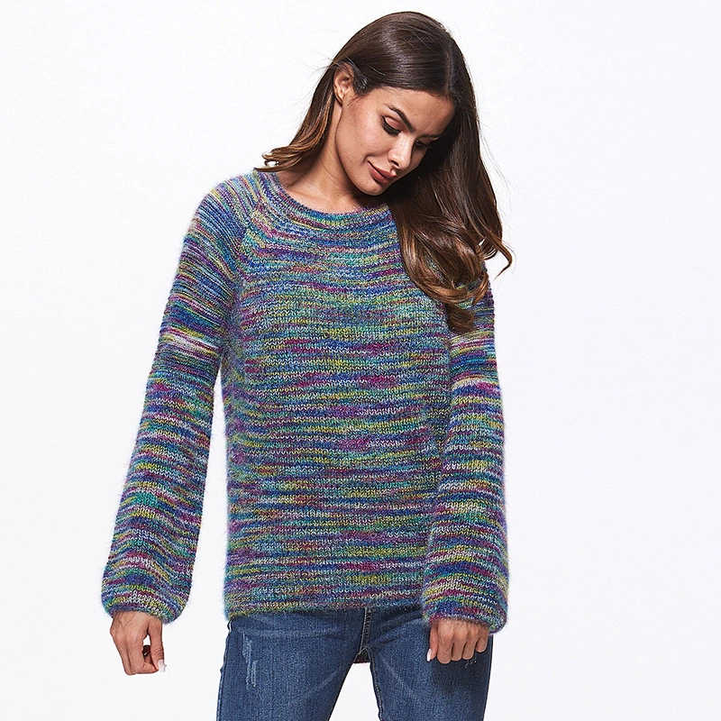 round neck colorful casual clothes fashion knitted blouses sweater women knit sweater