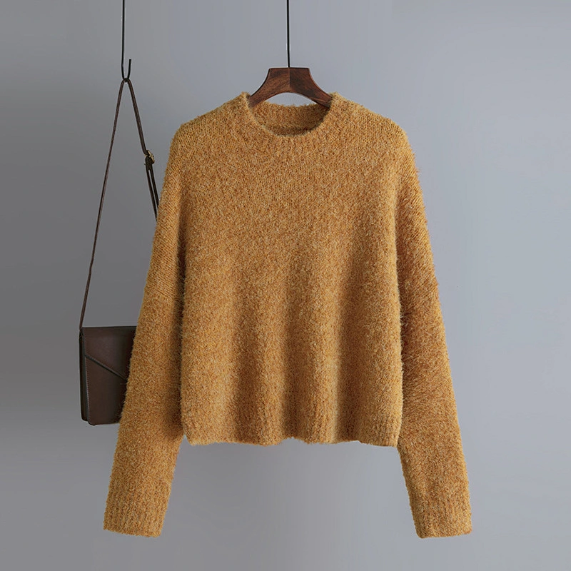 ladies cashmere oem college custom sweater pullover round neck acrylic basic knit sweaters