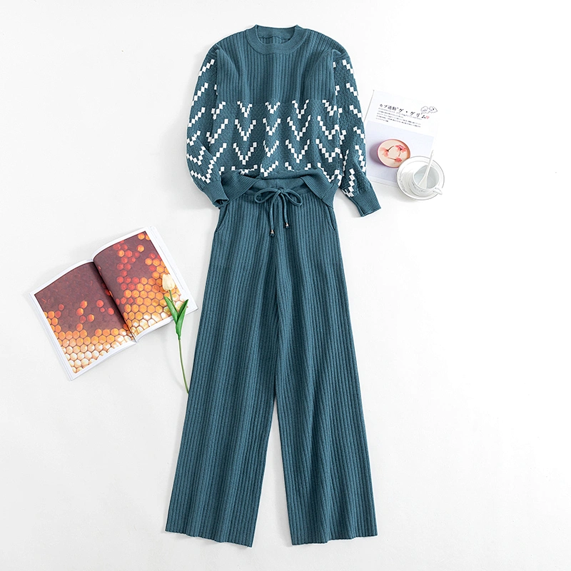 Winter fashion casual sweater 2 piece set women round neck plus size sweater set