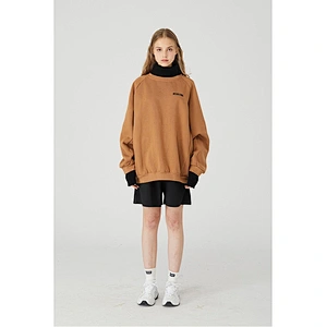Wholesale custom high quality embroidered men turtleneck stock pullover women knitted oversized hoodie