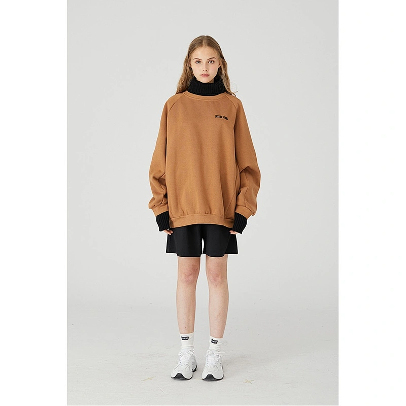 Wholesale custom high quality embroidered men turtleneck stock pullover women knitted oversized hoodie