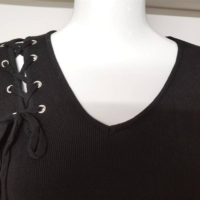 New Trending Long Sleeve Knitted Women V Neck Maxi Bodycon Sweater Dress