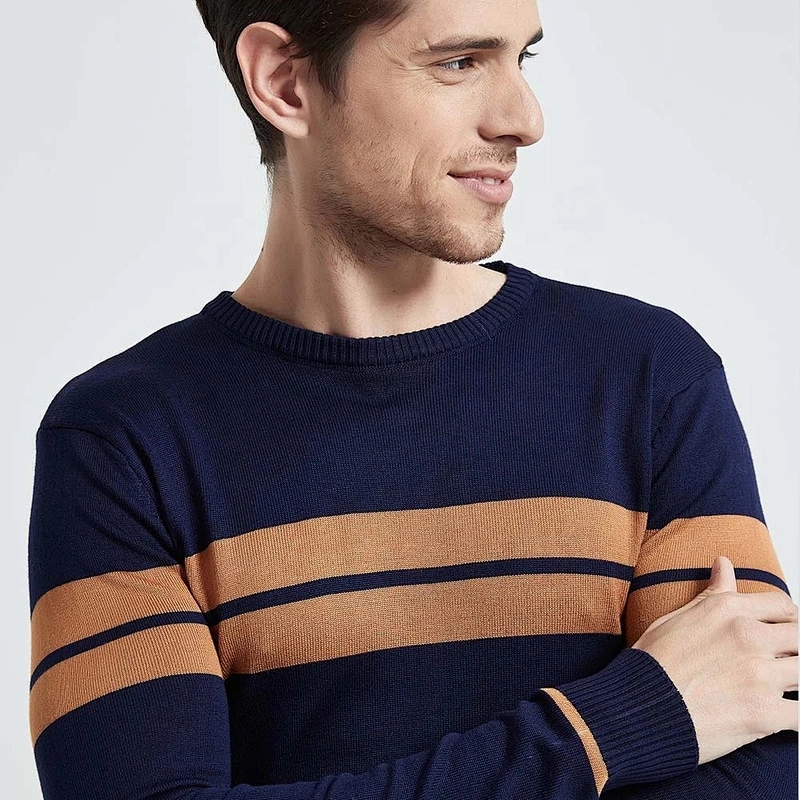Men Casual Striped knit swearter Knitwear O Neck pullover jumper Winter fringe Cotton Men's Jersey Hombre Shirt basic sweater