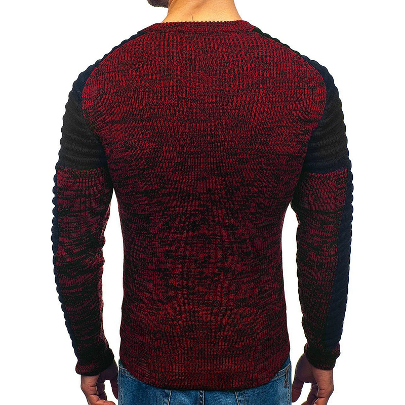 Round neck raglan sleeves striped pleated knit youth men's pullover sweaters