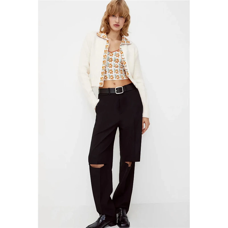 cardigan spring cute sweaters for women Patchwork Cropped printed workout sweaters