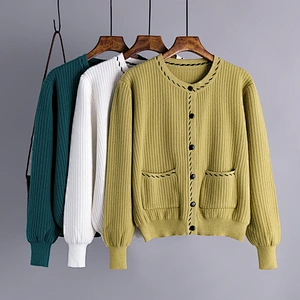 black solid Sweater cardigans jacket coat outwear ladies women O neck cardigan sweater