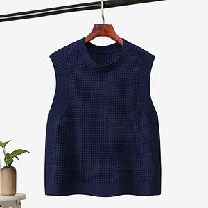 Branded Sleeveless Solid Color Pullover Knitwear Vest Online Shopping Women Casual Quality Crewneck Sweaters Blank for Lady