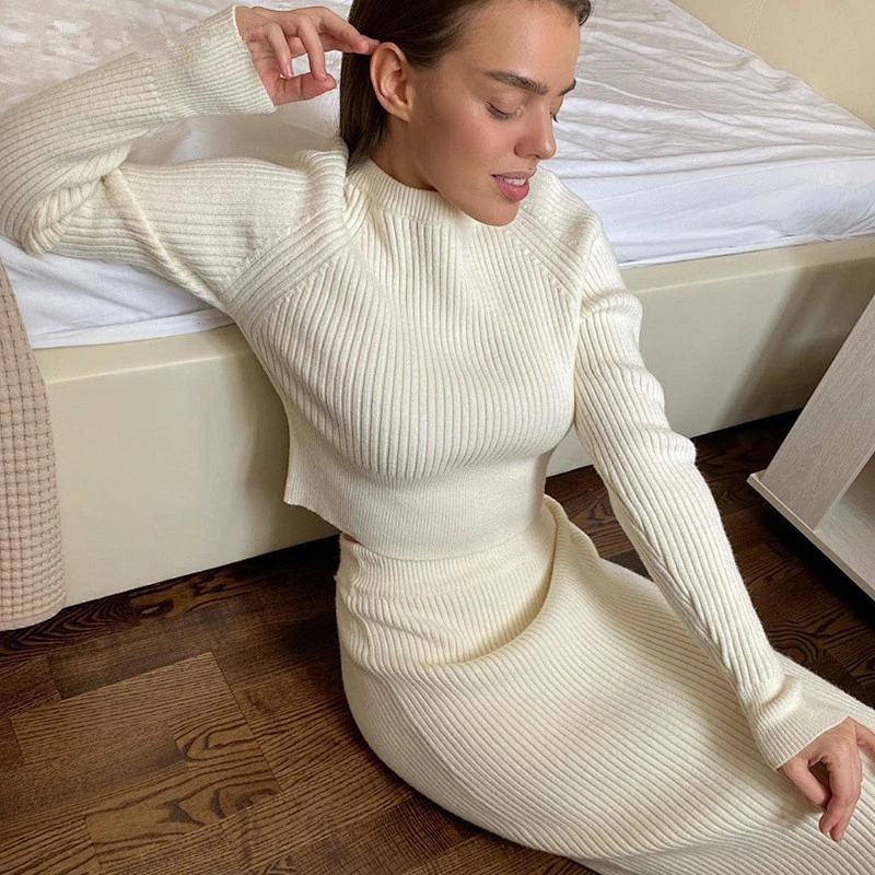 Designer sweater for women knit long sleeve sweater skirt set women sweater two piece short set