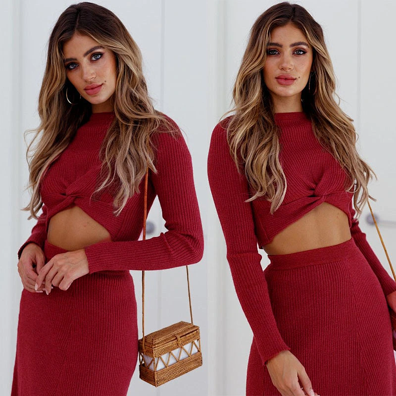Women sweaters two pieces set women bodycon sweater set women knitted sweaters