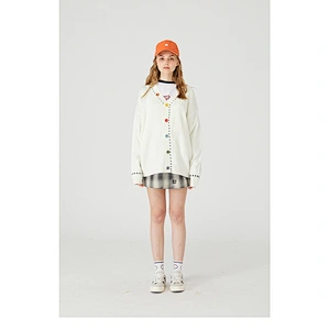 Custom wholesale printed logo knitwear couple thin sweater with buttons pullover sweater women