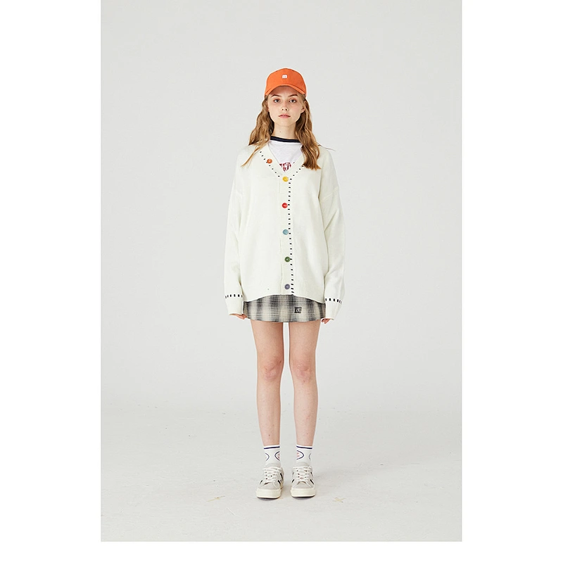Custom wholesale printed logo knitwear couple thin sweater with buttons pullover sweater women