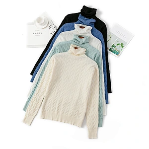 Turtleneck knitwear women pullover twist pile collar casual ottoman cosy sweaters