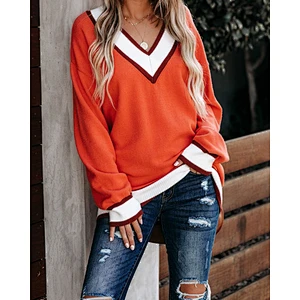 V-neck striped women fashion clothes casual luxury plus size handmade knitted thick sweater 2021 winter outdoor custom logo