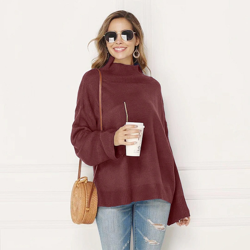 Turtleneck plus size round neck pullover winter knitted women sweater