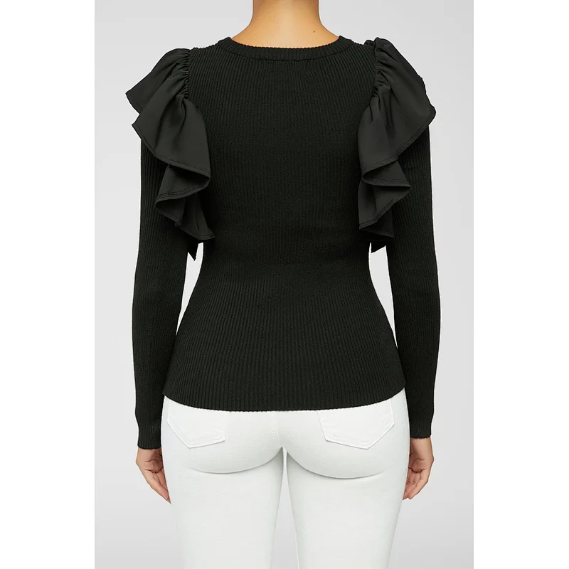 Autumn winter new ruffled sleeve clothes basic casual fashion women basic sweaters