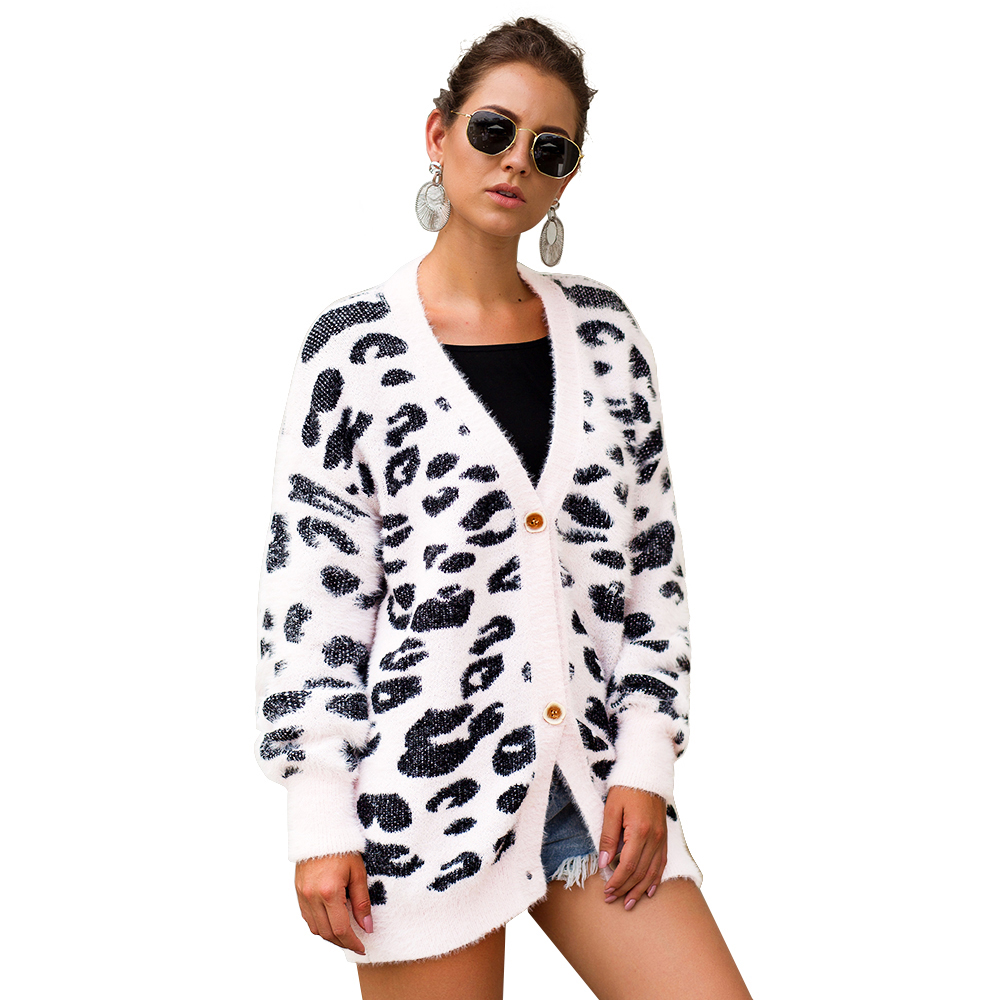 Leopard  v neck Cardigans winter leisure clothes women sweater
